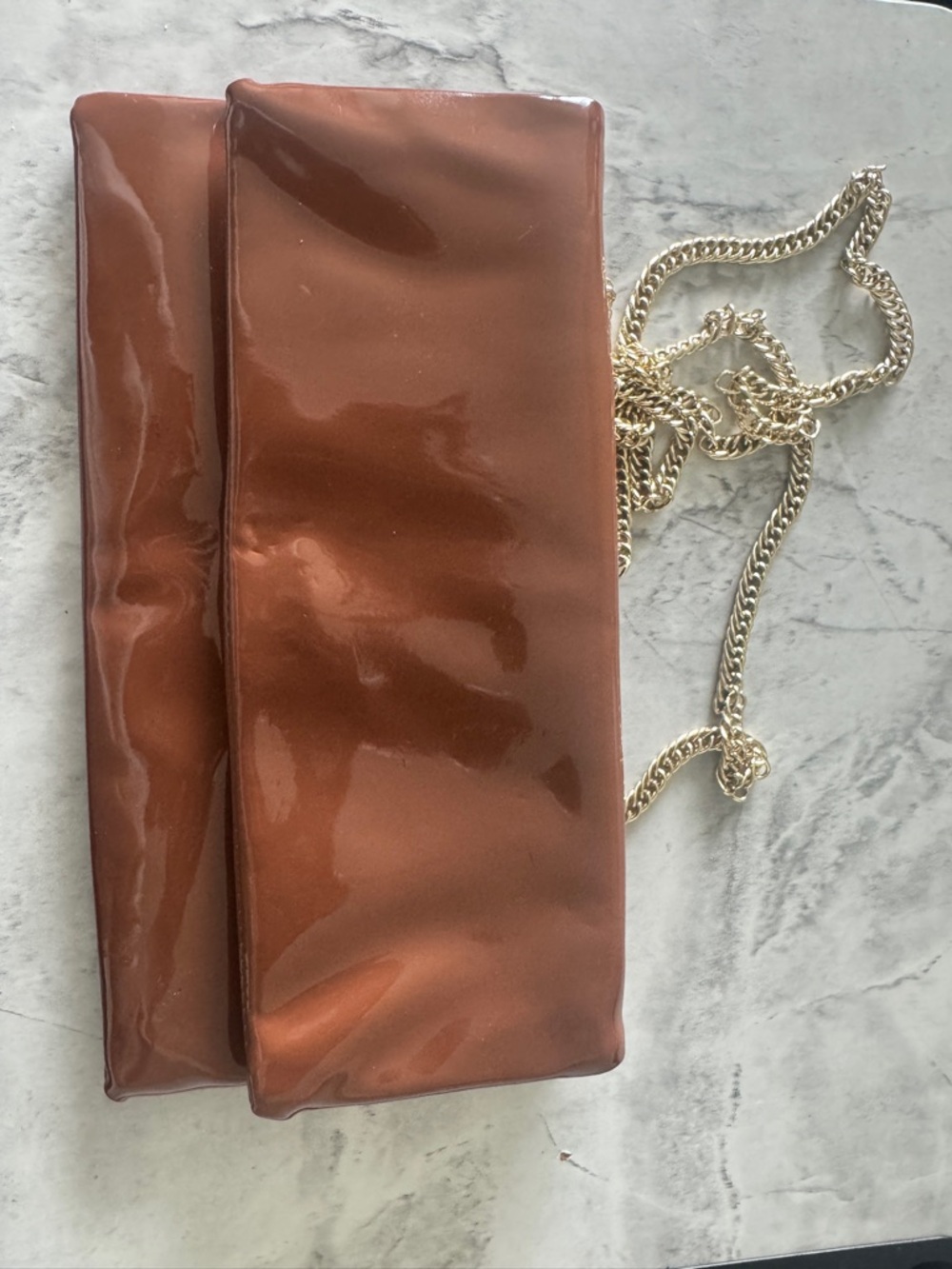 Steve Madden Brown Patent Crossbody Bag with Gold Chain